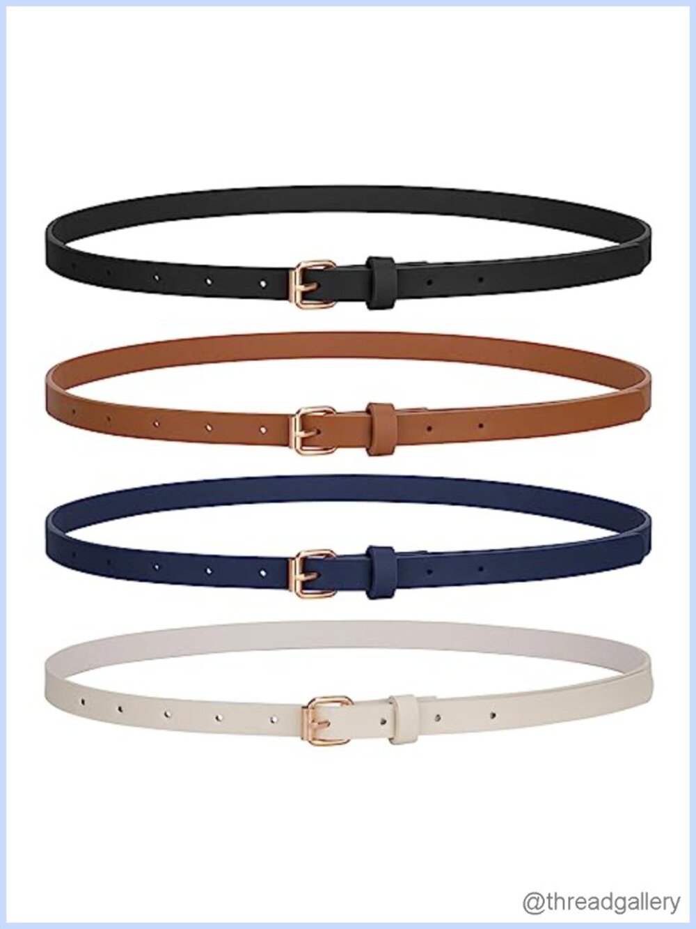 4 Pack Skinny Faux Leather Women's Thin Waist Belts Gold Buckle